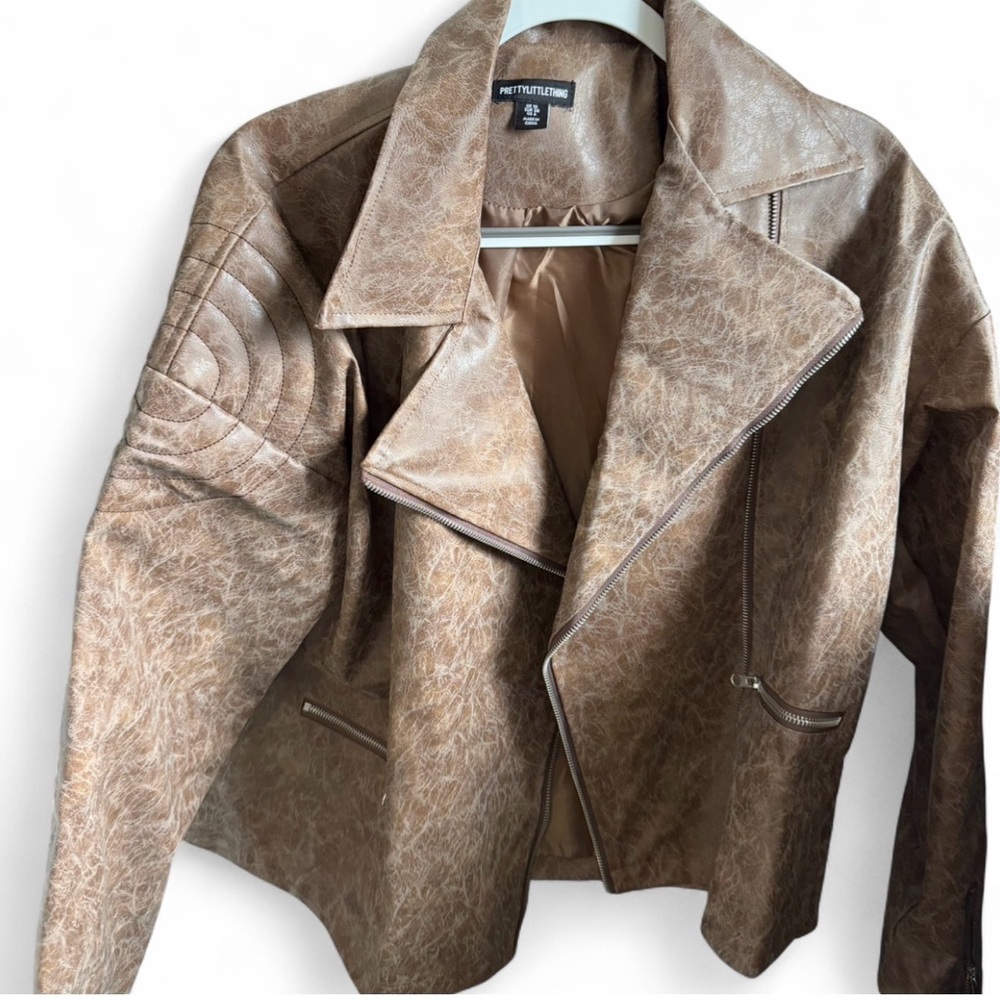 PrettyLittleThing Women's Brown Leather Jacket